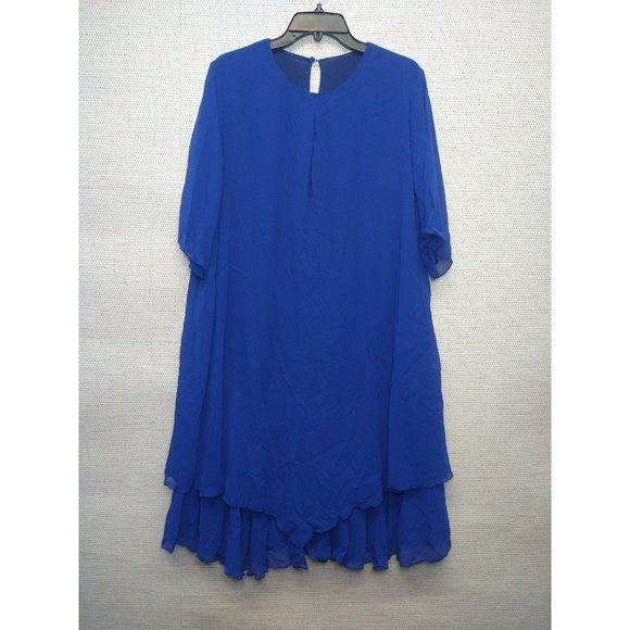 Elegant Half Sleeve Blue Chiffon Layered Dress Size XL round neck - Picture 1 of 6